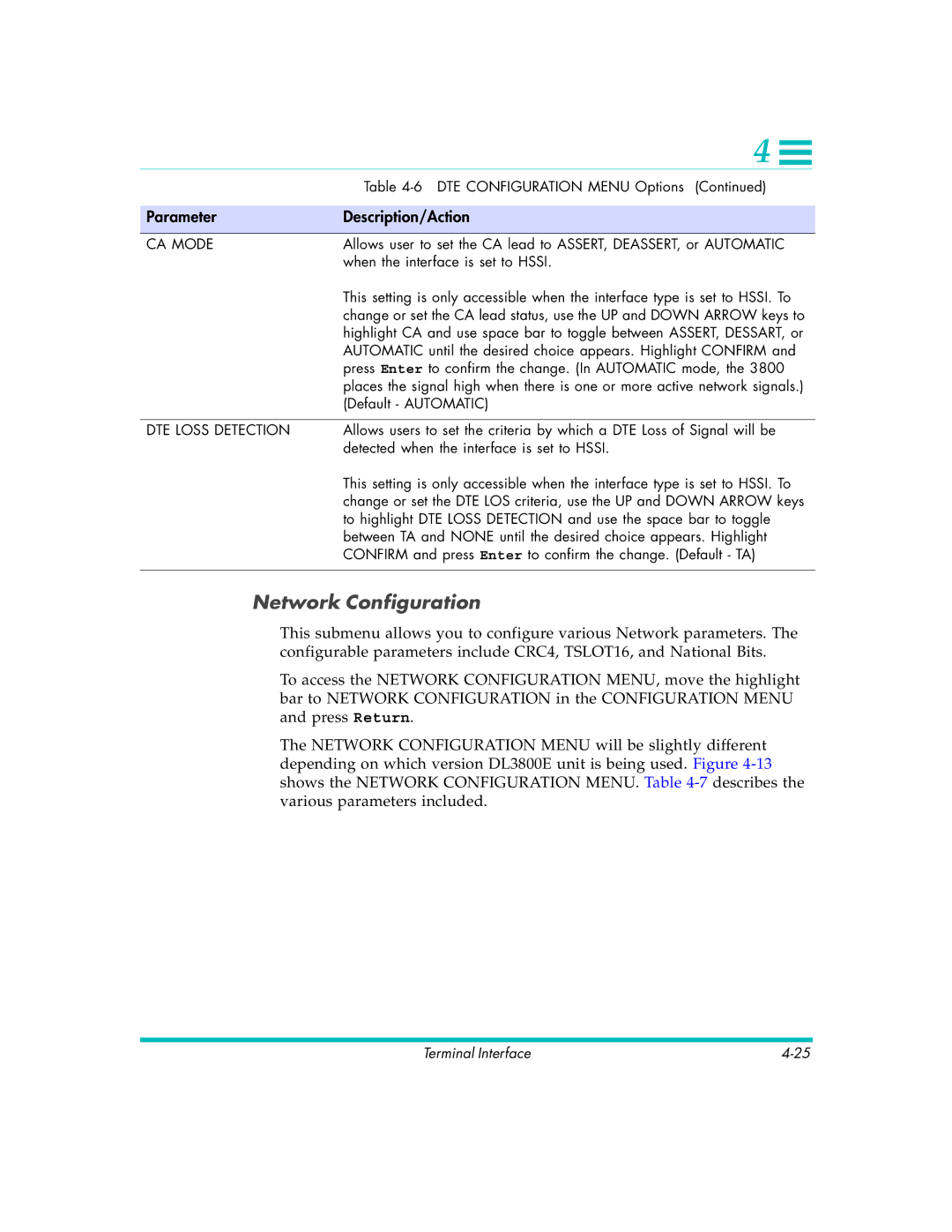 Quick Eagle Networks DL3800E manual CA Mode, DTE Loss Detection 