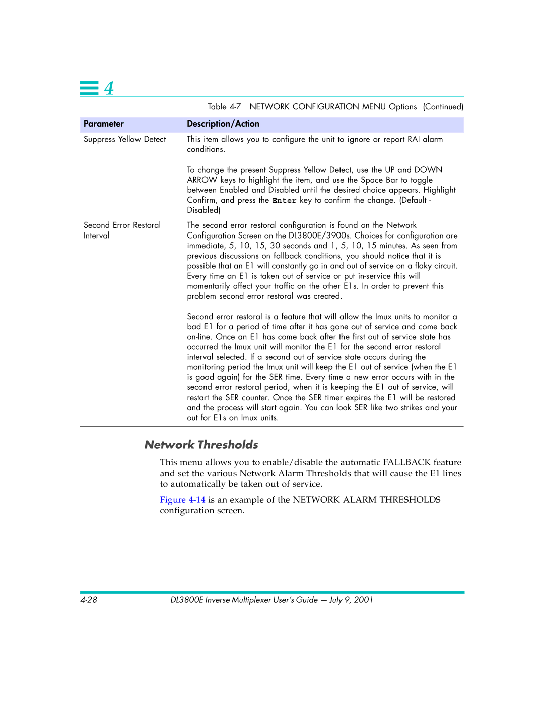 Quick Eagle Networks DL3800E manual Network Thresholds 