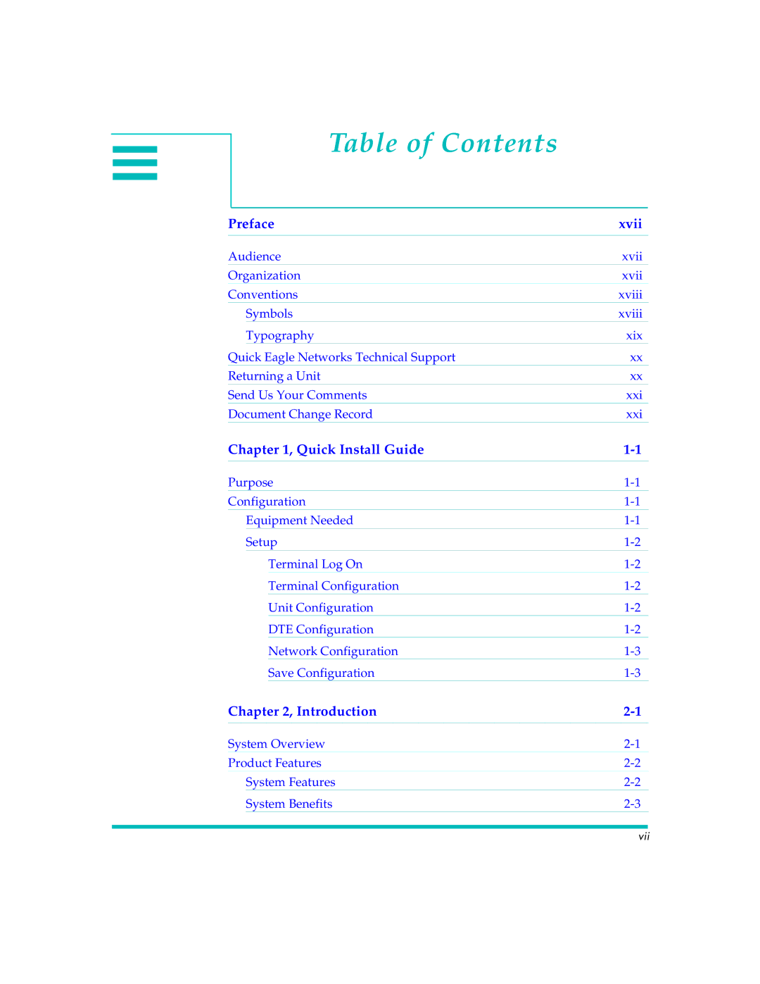 Quick Eagle Networks DL3800E manual Table of Contents 