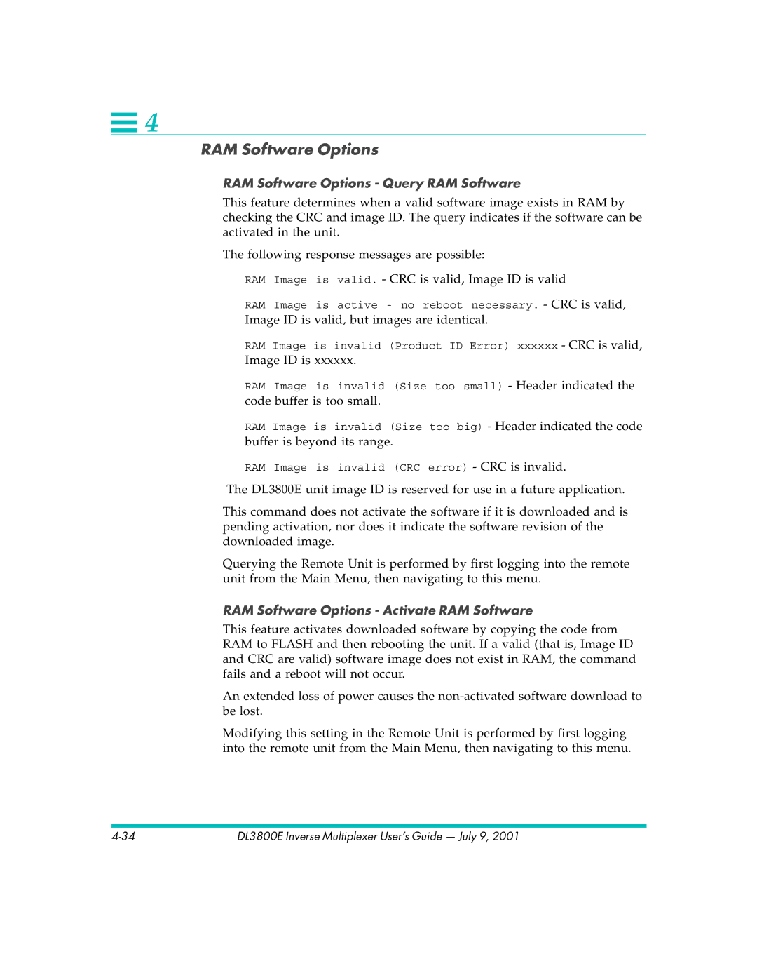 Quick Eagle Networks DL3800E manual RAM Software Options 