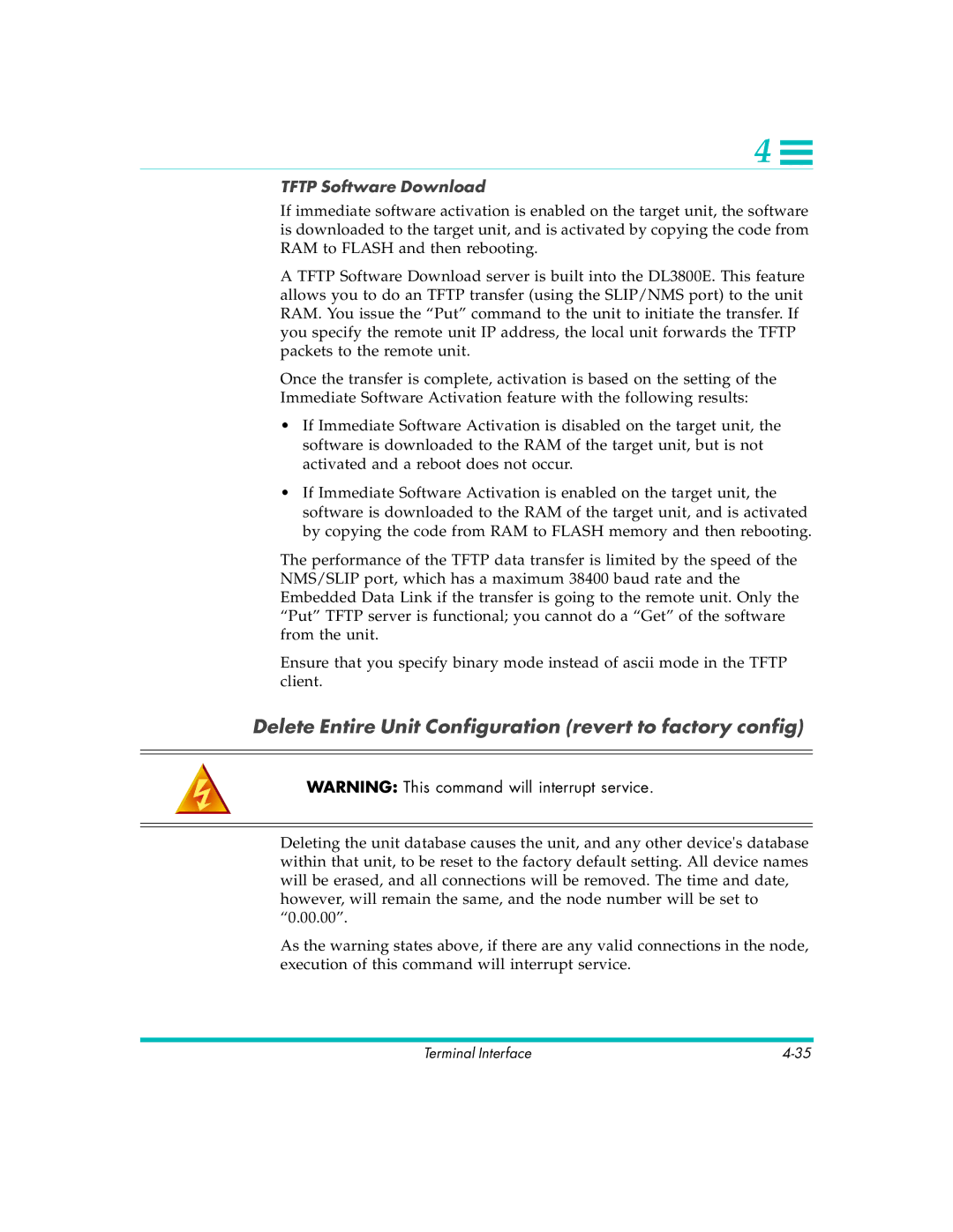 Quick Eagle Networks DL3800E manual Delete Entire Unit Configuration revert to factory config 