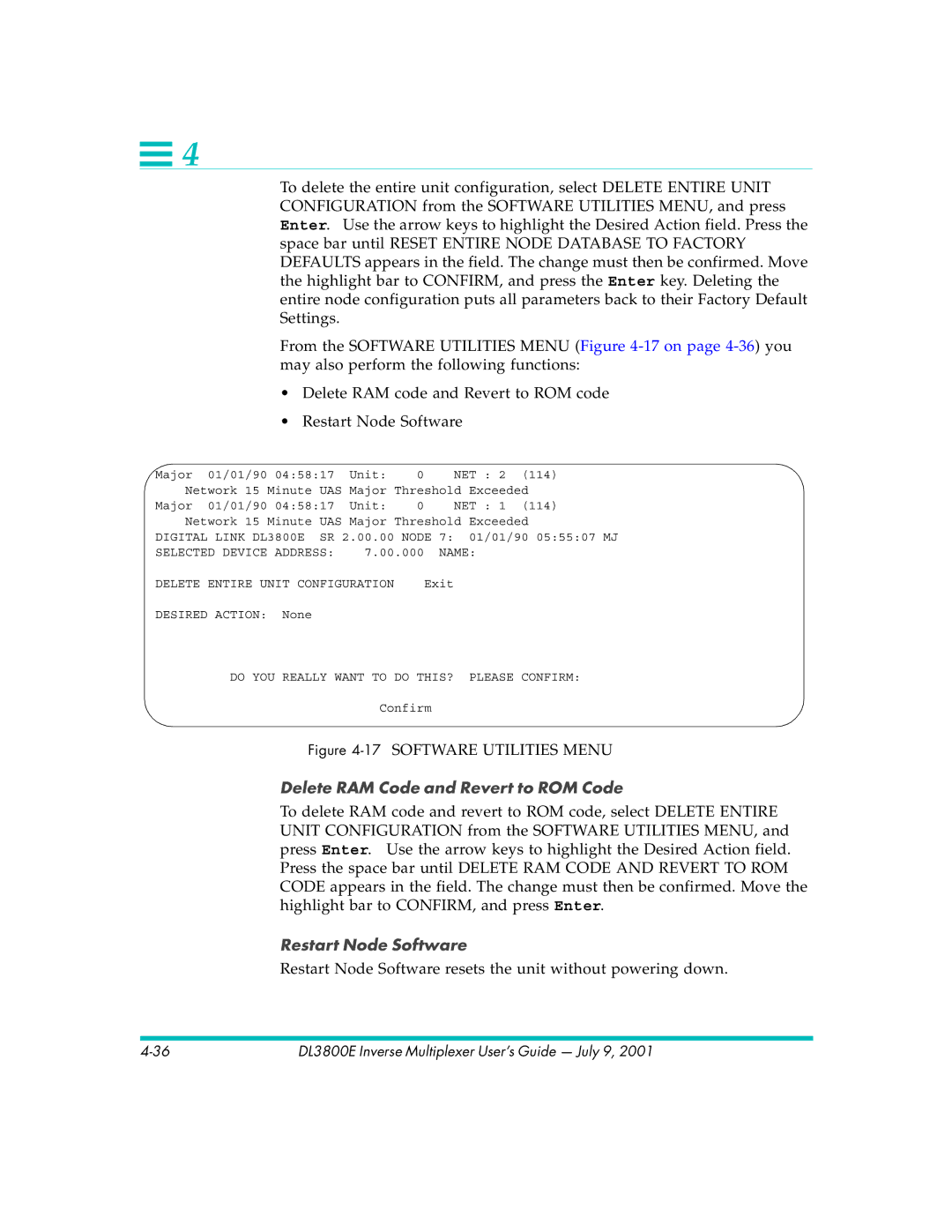 Quick Eagle Networks DL3800E manual Delete RAM Code and Revert to ROM Code 