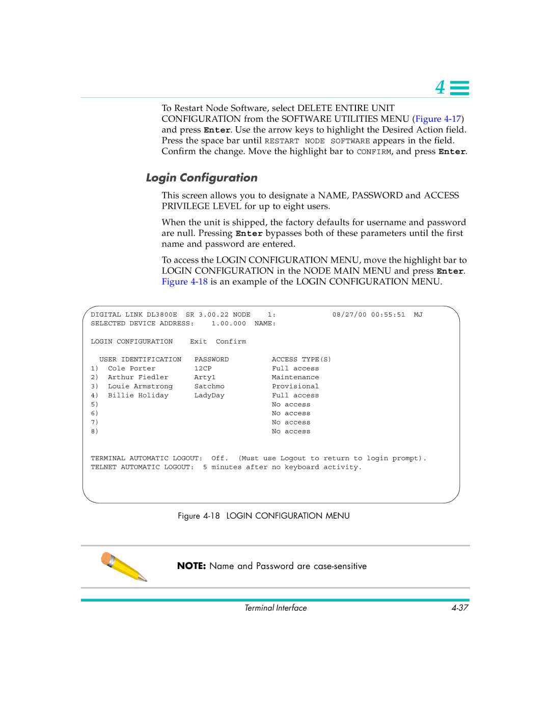 Quick Eagle Networks DL3800E manual Login Configuration 