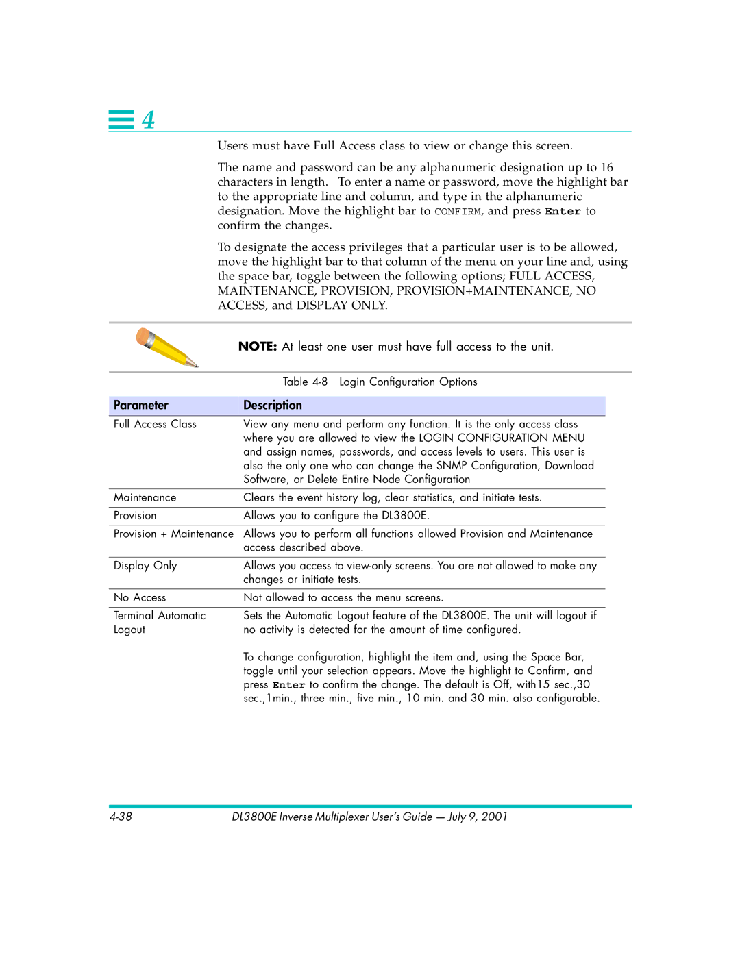 Quick Eagle Networks DL3800E manual Parameter Description 