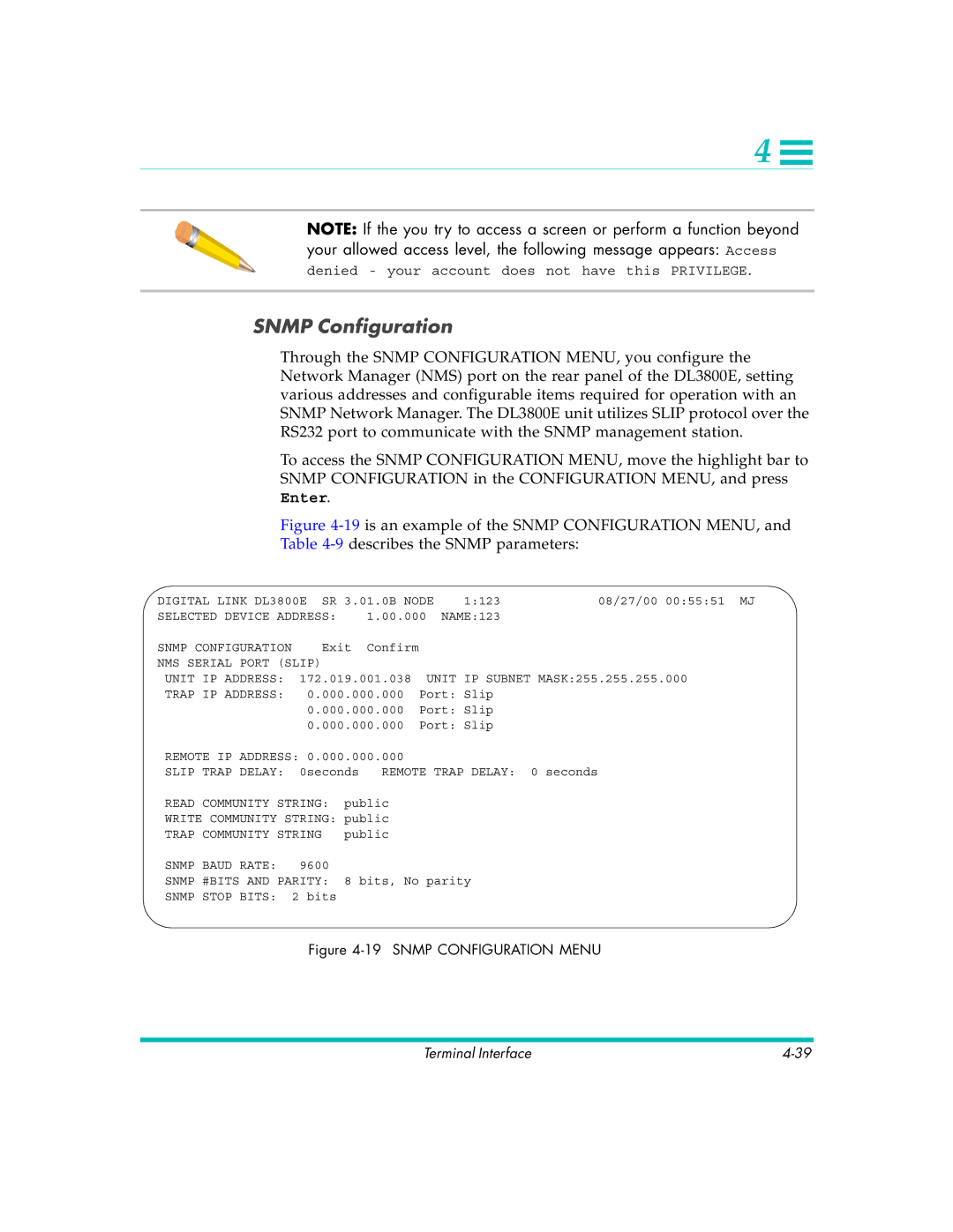 Quick Eagle Networks DL3800E manual Snmp Configuration 