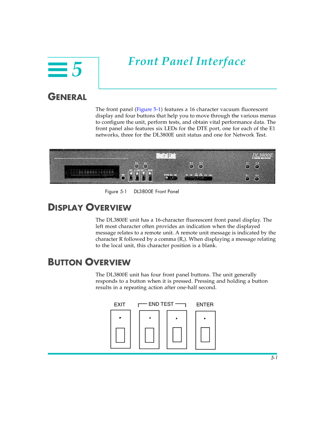 Quick Eagle Networks DL3800E manual Front Panel Interface, General, Display Overview, Button Overview 