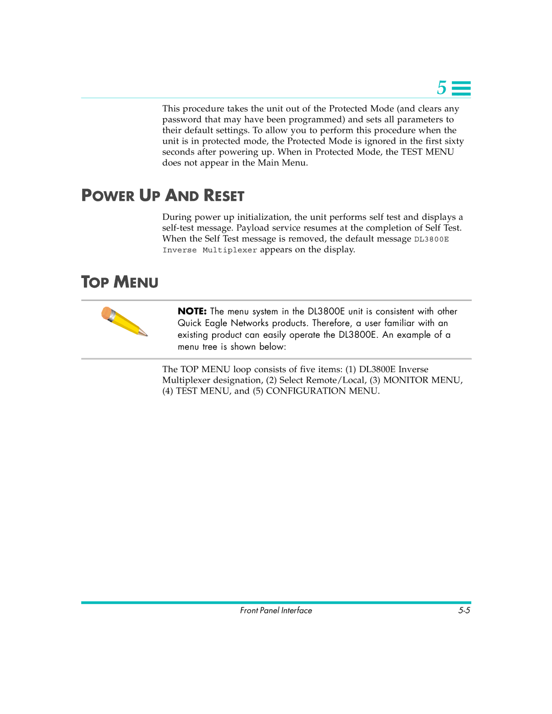 Quick Eagle Networks DL3800E manual Power UP and Reset, TOP Menu 