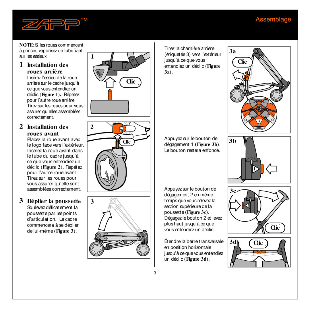 Quinny 01474C manual Clic, Roues arrière, Installation des Roues avant, Déplier la poussette 