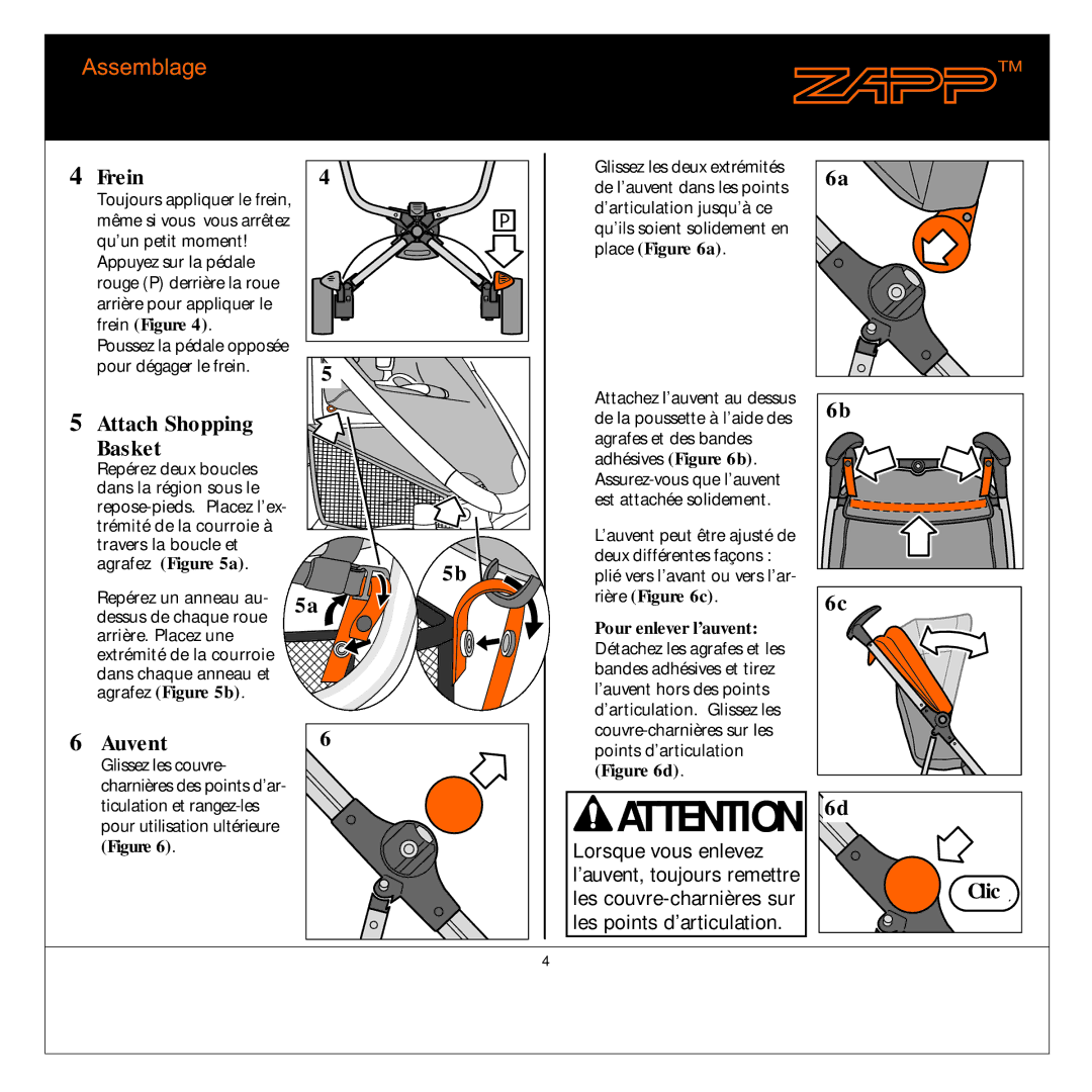 Quinny 01474C manual Auvent, Frein Figure, Agrafez a, Agrafez b 