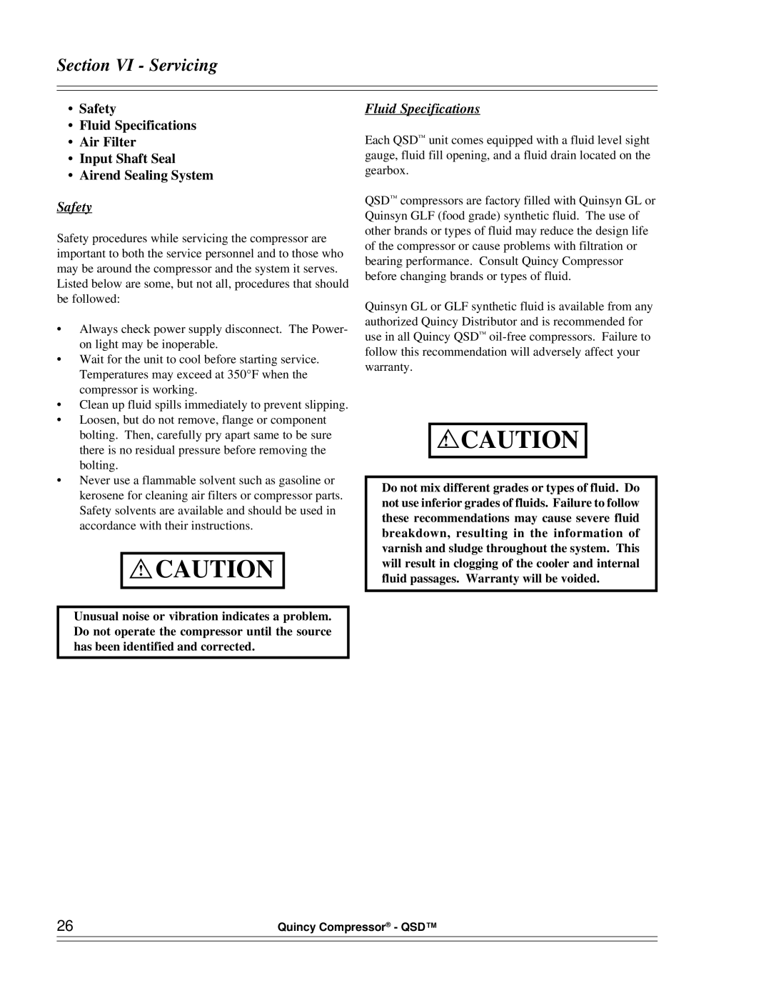 Quinny 65040-AB manual Section VI Servicing, Safety, Fluid Specifications 