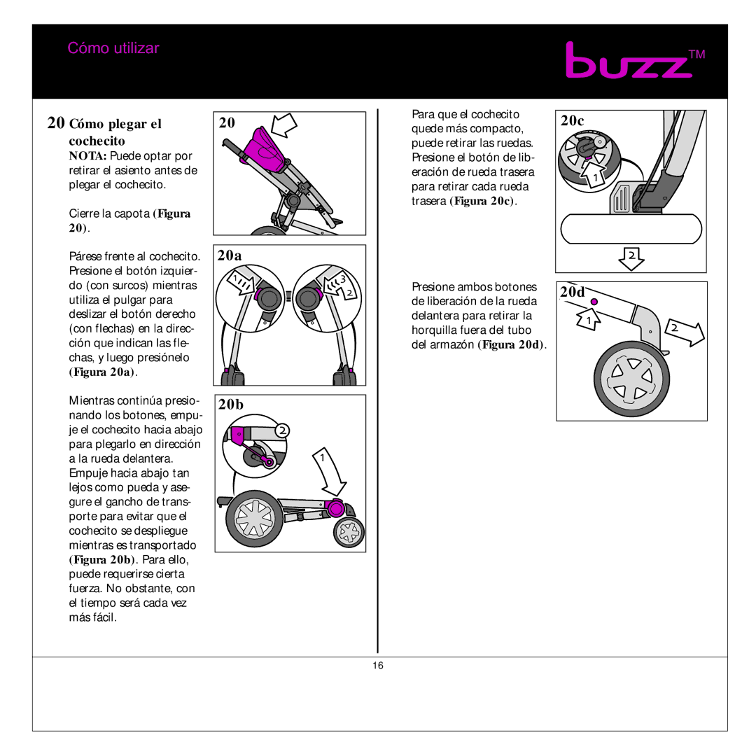 Quinny Buzz Stroller manual 20 Cómo plegar el, Figura 20a 