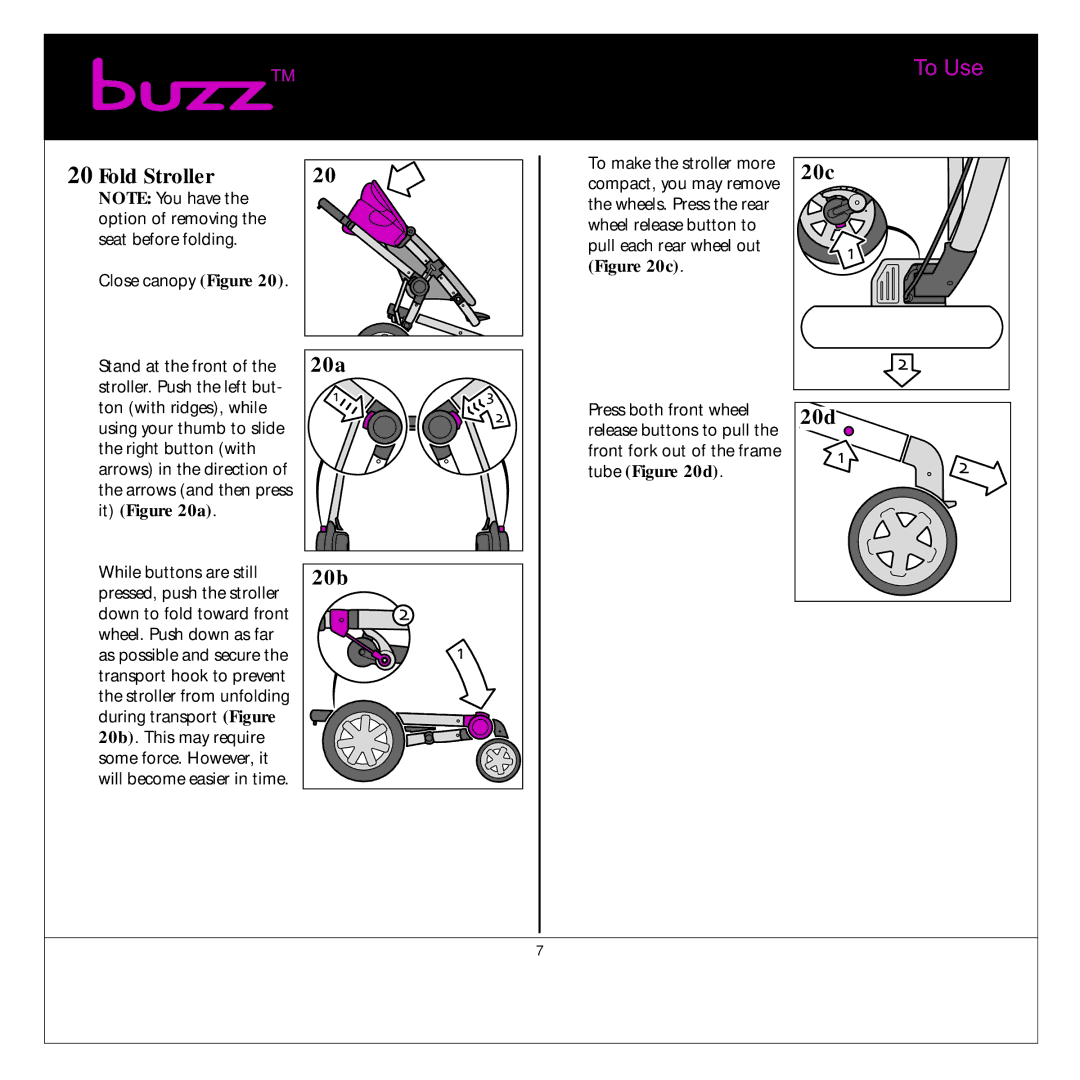 Quinny Buzz Stroller manual Fold Stroller, 20a, 20b, 20c, 20d 