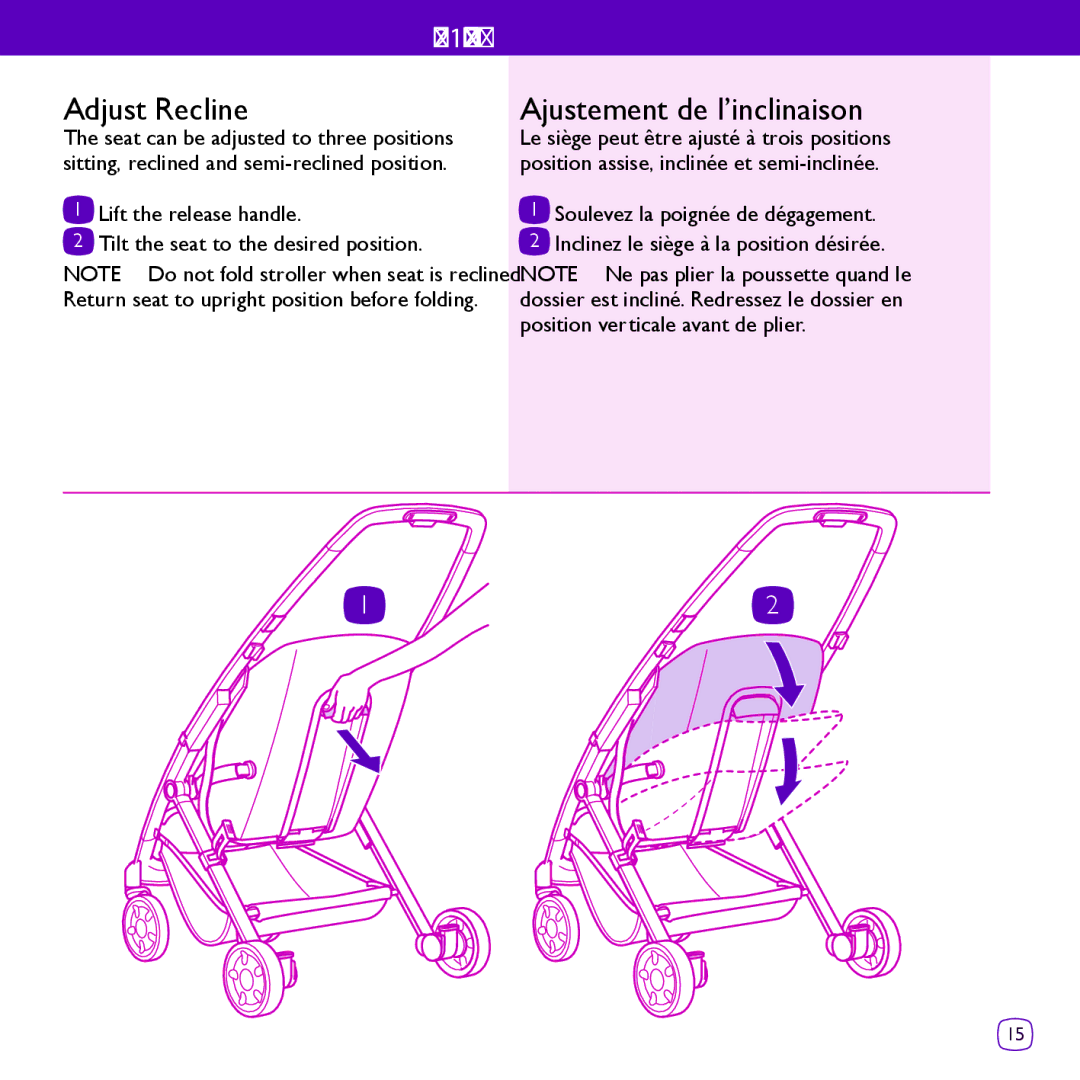 Quinny CV061 manual Adjust Recline, Ajustement de l’inclinaison 