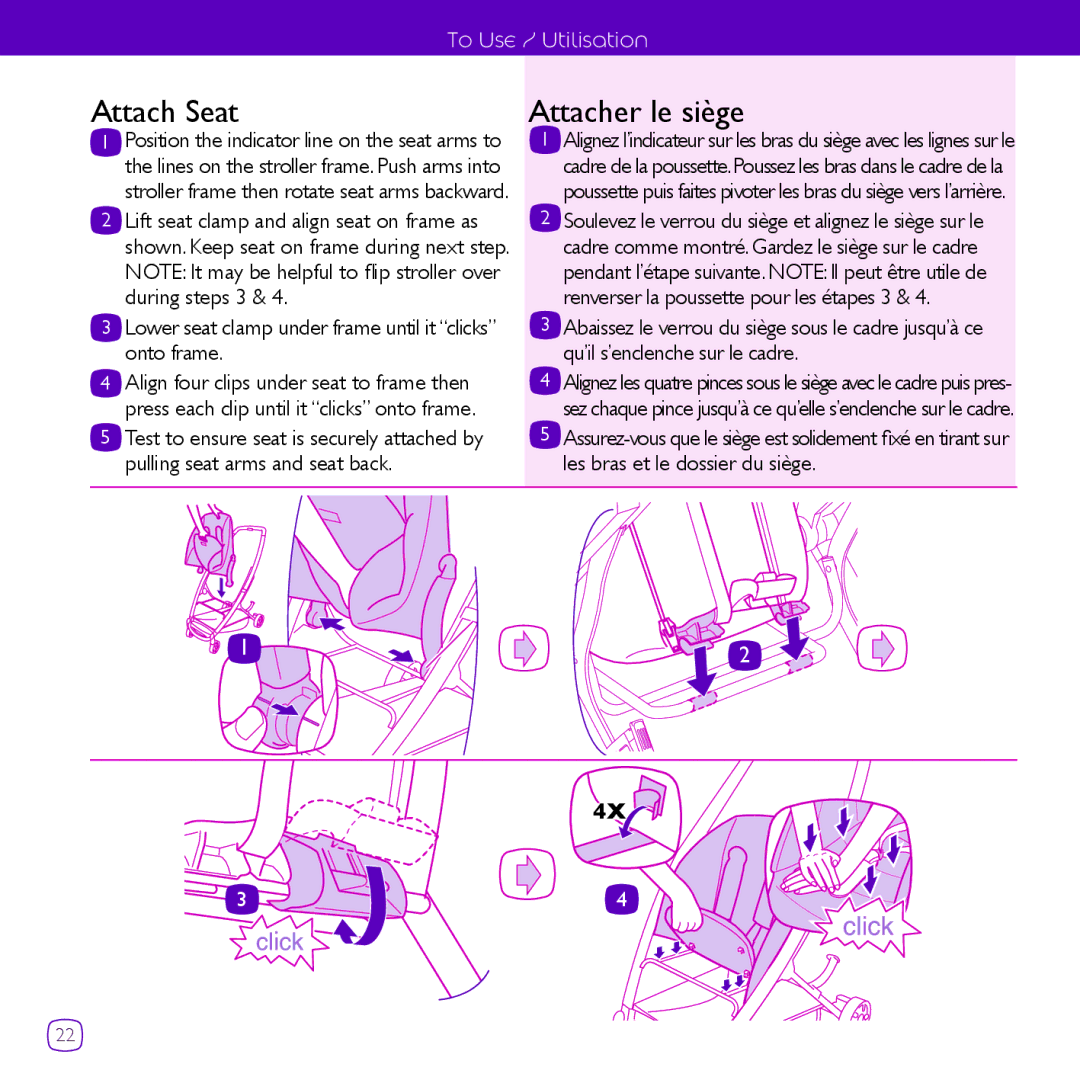 Quinny CV061 manual Attach Seat, Attacher le siège 