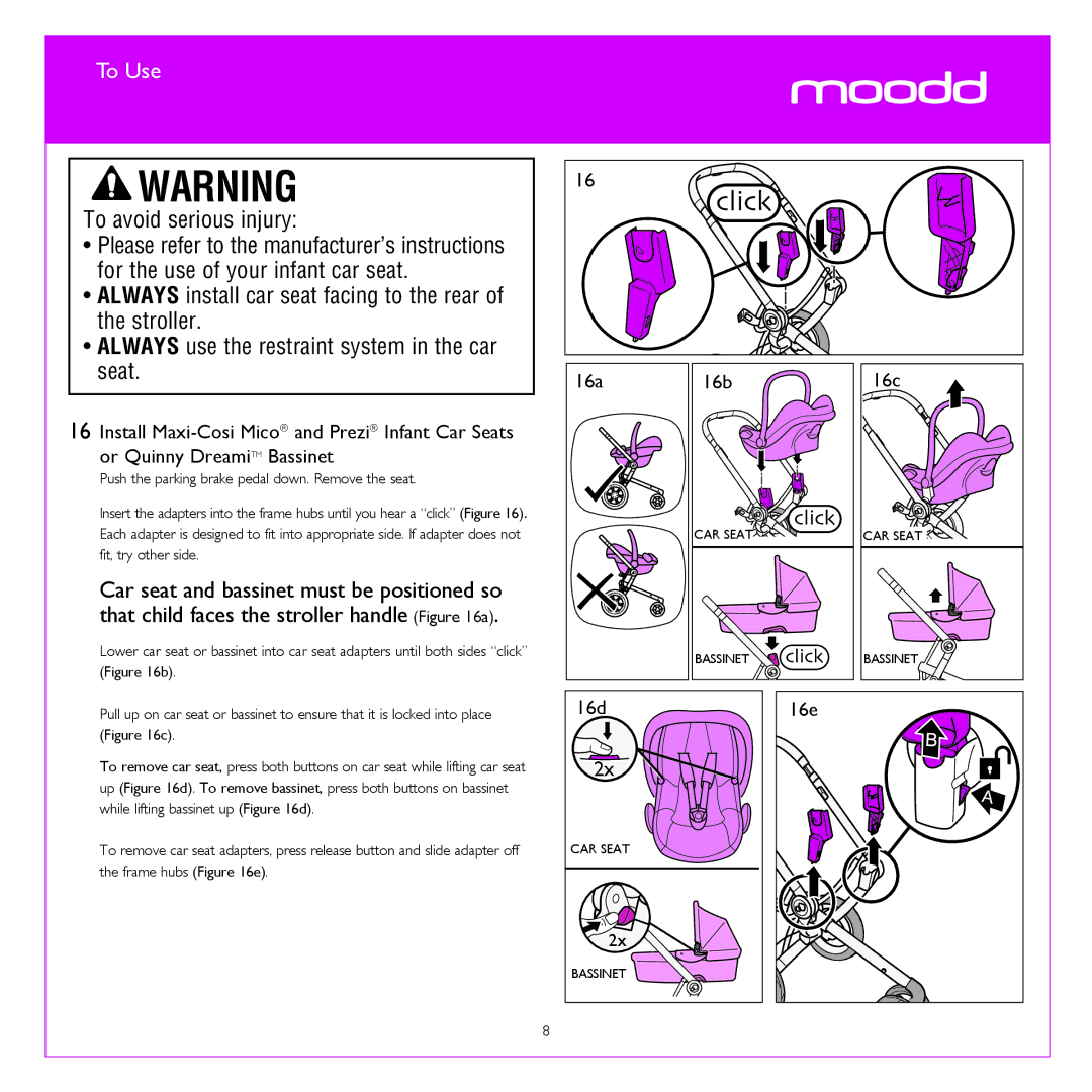 Quinny CV078 manual To avoid serious injury, 16a 16b, 16d 16e 