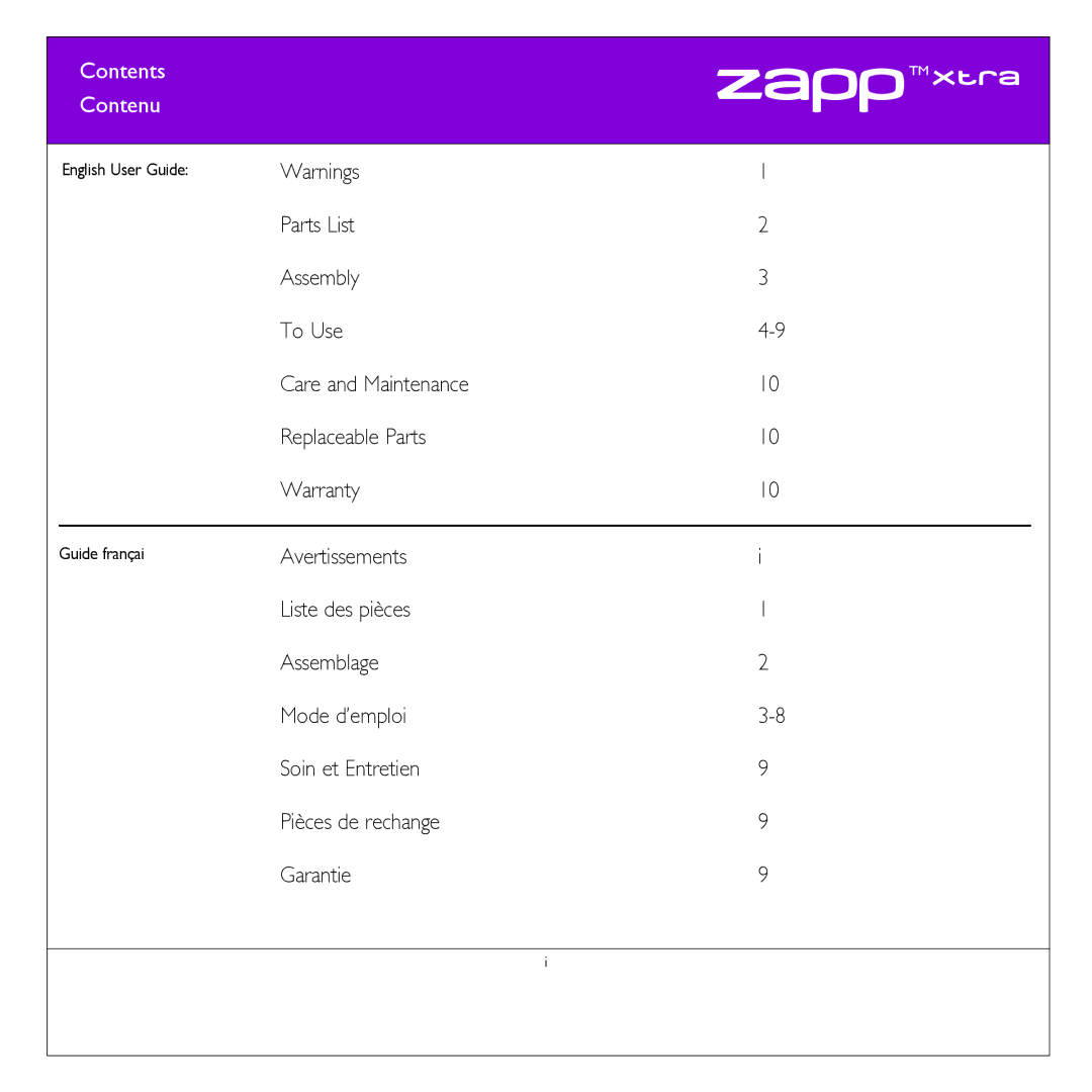 Quinny CV080 manual Contents Contenu 