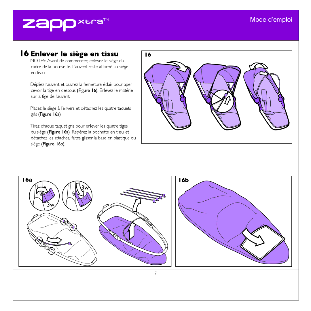 Quinny CV080 manual Enlever le siège en tissu, 16a 16b 