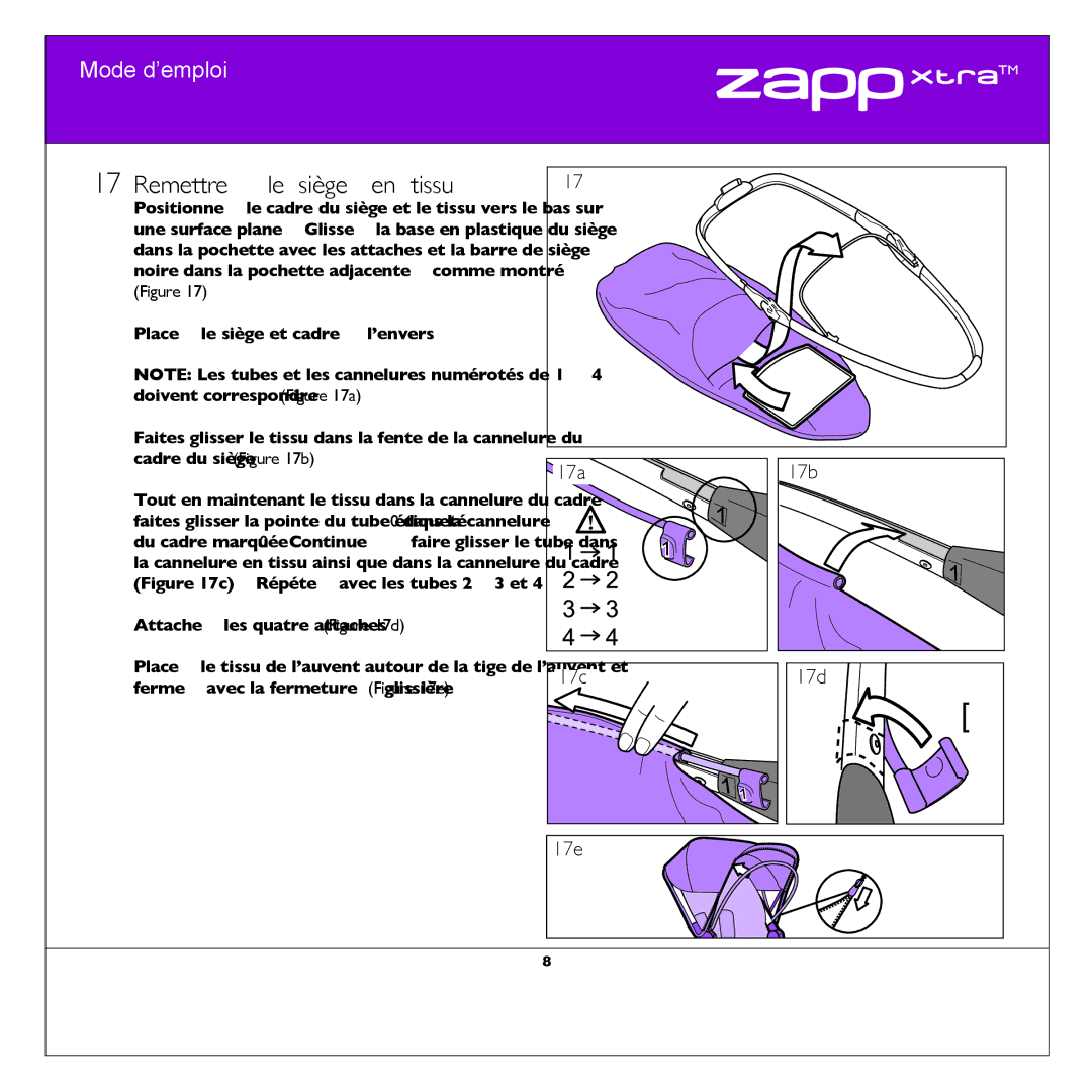 Quinny CV080 manual Remettre le siège en tissu, Attachez les quatre attaches d 