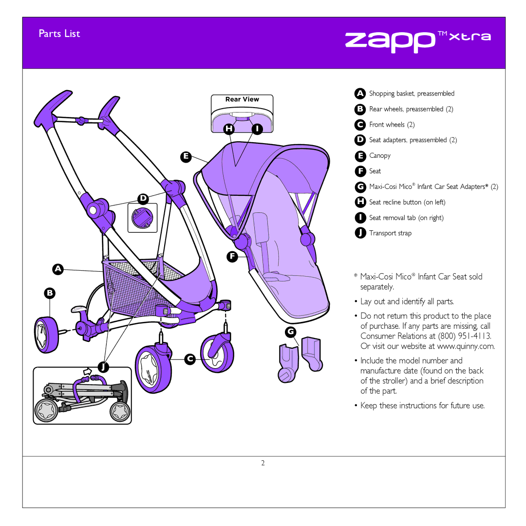 Quinny CV080 manual Parts List, Canopy Seat 