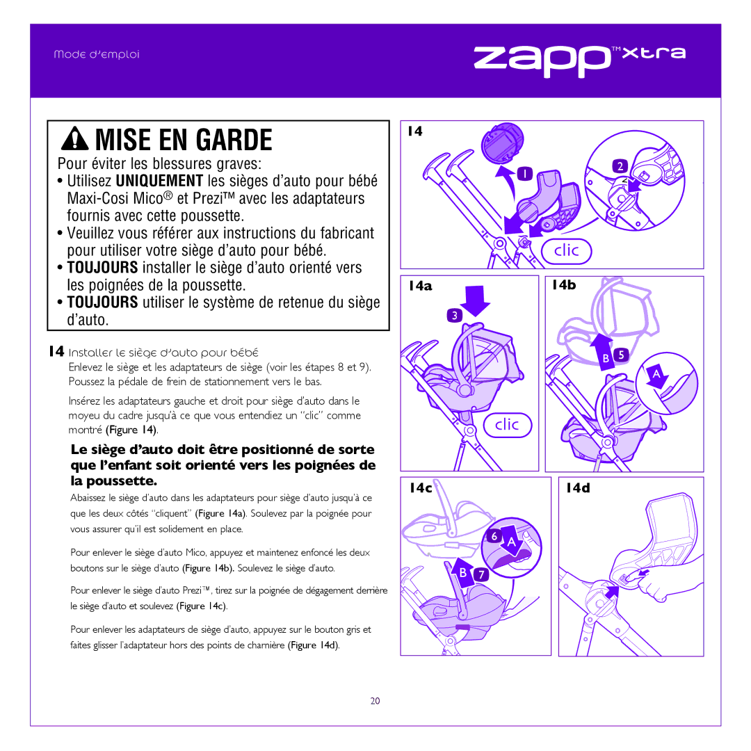 Quinny Cv217 manual Installer le siège d’auto pour bébé 