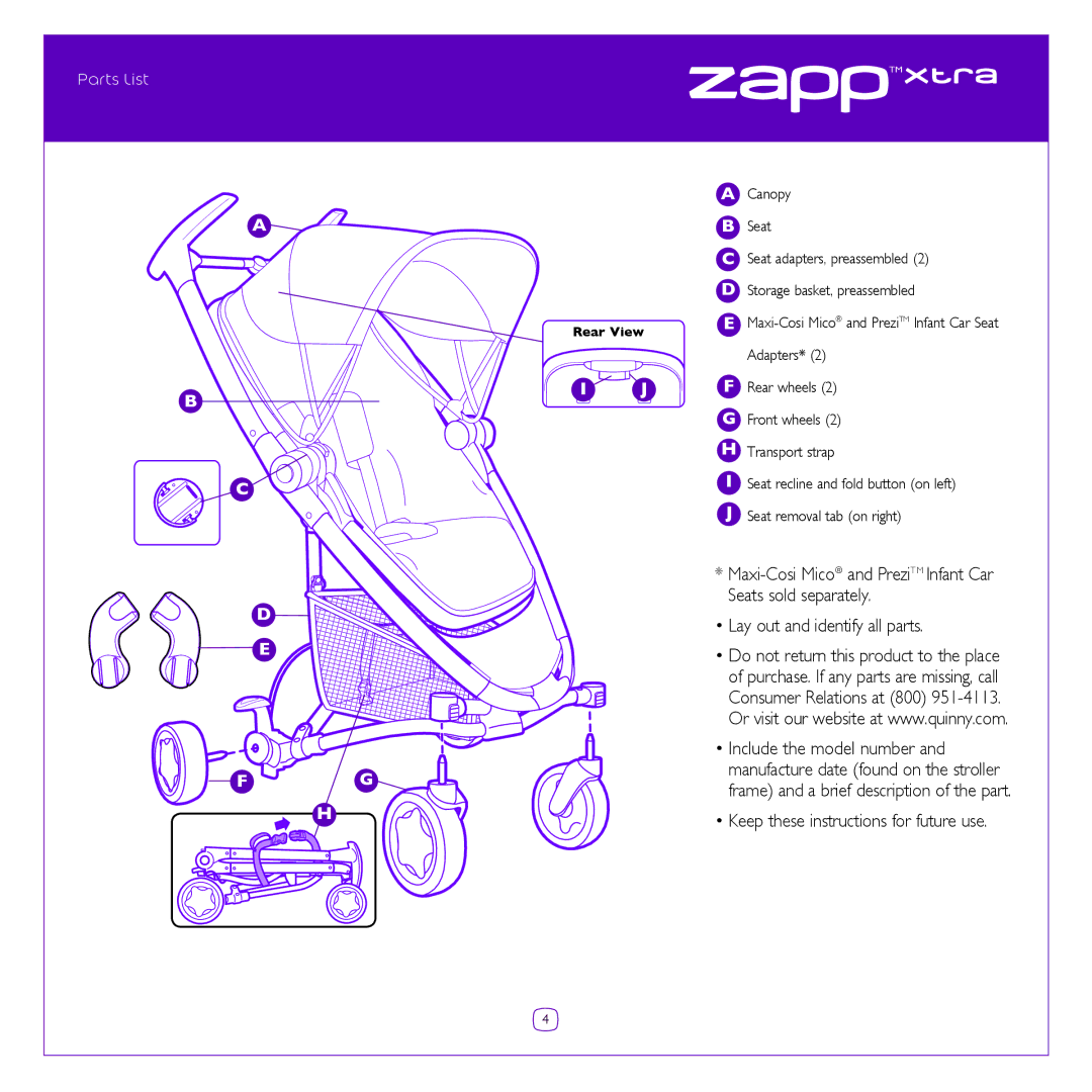 Quinny Cv217 manual Parts List 