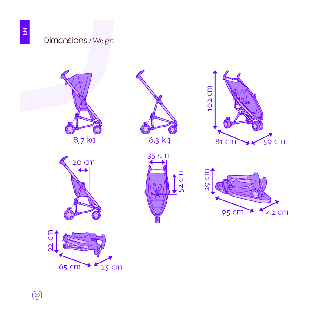 Quinny DRU1042 manual 102 cm 20 cm 35 cm 52 cm 