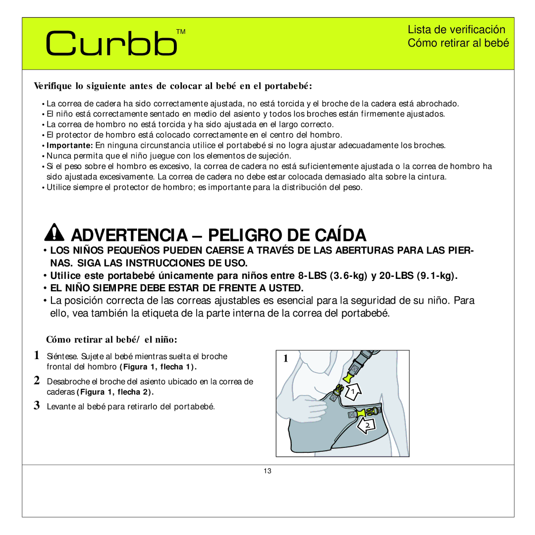 Quinny TM 06620 Curbb manual Lista de verificación Cómo retirar al bebé, Cómo retirar al bebé/ el niño 