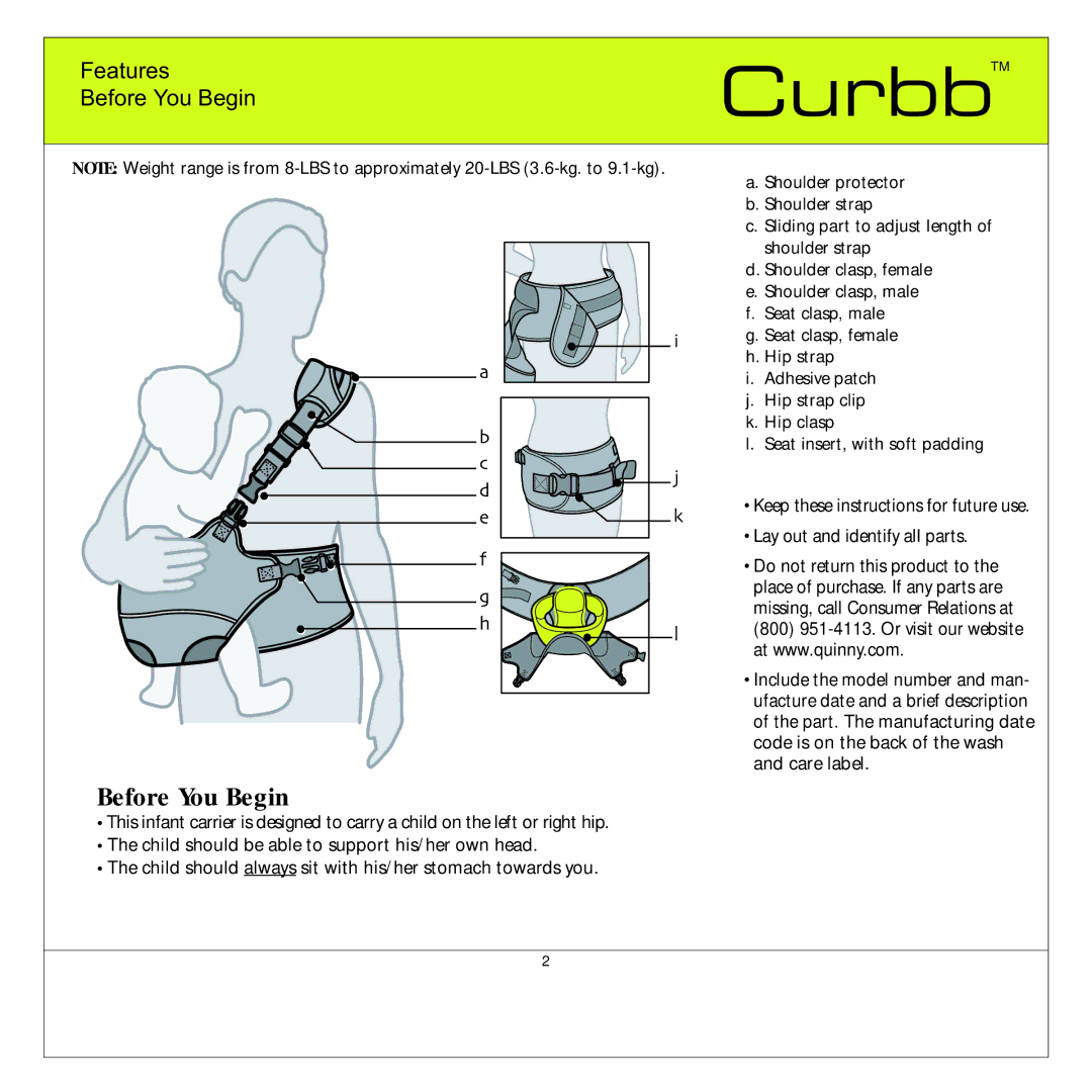 Quinny TM 06620 Curbb manual Before You Begin 