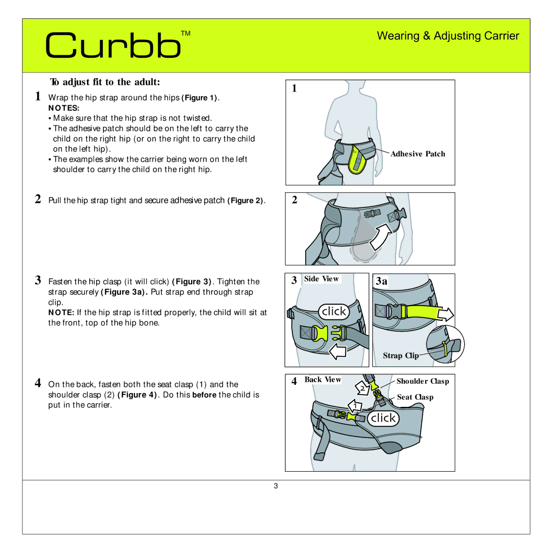 Quinny TM 06620 Curbb manual To adjust fit to the adult, Adhesive Patch 