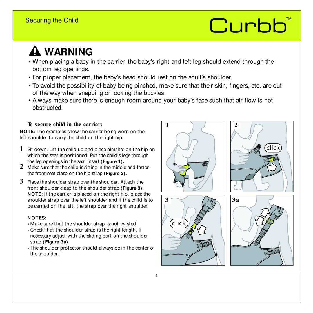 Quinny TM 06620 Curbb manual To secure child in the carrier 