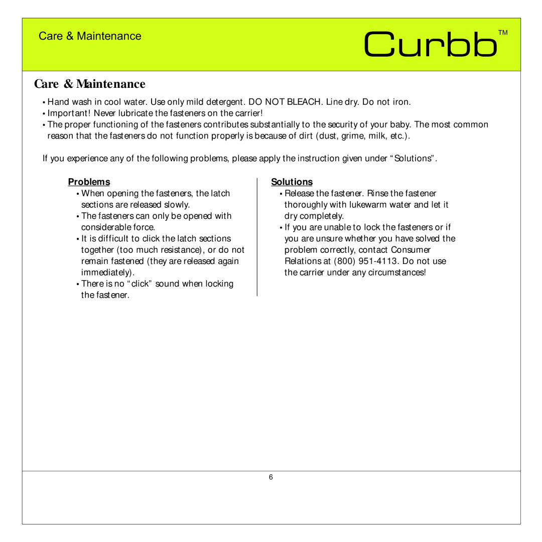 Quinny TM 06620 Curbb manual Care & Maintenance, Problems 