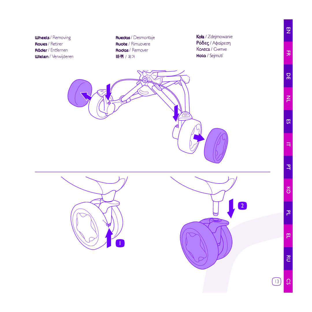 Quinny Zapp manual Wheels / Removing Ruedas / Desmontaje 