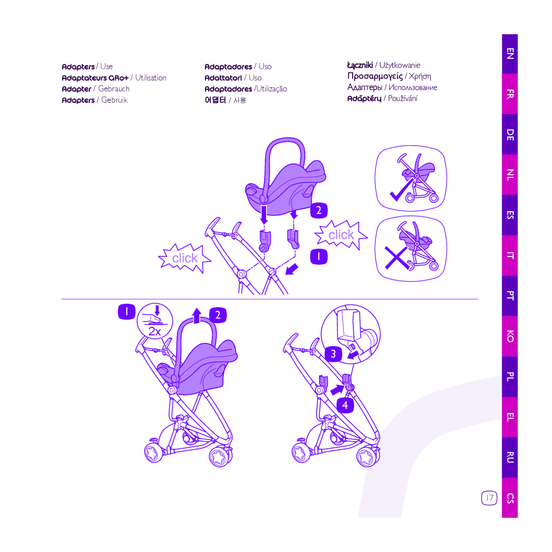 Quinny Zapp Adapters / Use Adaptadores / Uso, Adaptateurs GR0+ / Utilisation Adattatori / Uso, Adaptadores /Utilização 
