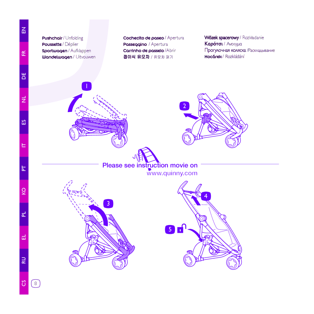 Quinny Zapp manual Cochecito de paseo / Apertura, Poussette / Déplier Passeggino / Apertura, Carrinho de passeio /Abrir 