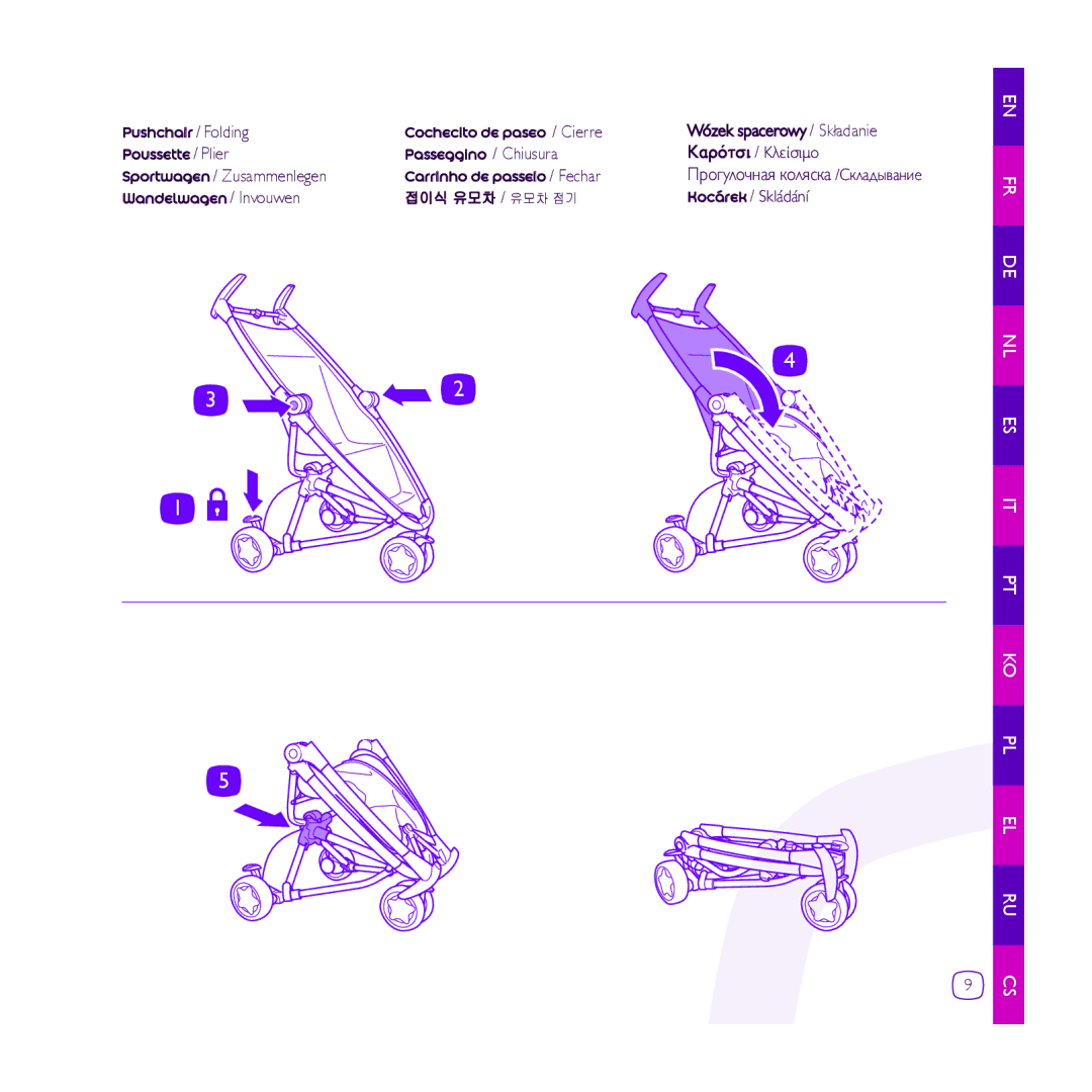 Quinny Zapp manual Pushchair / Folding Cochecito de paseo / Cierre, Poussette / Plier Passeggino / Chiusura 