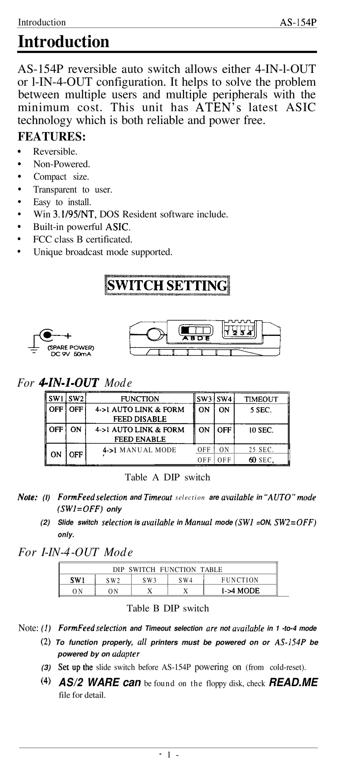 QVS AS-154P user manual Introduction, Features 