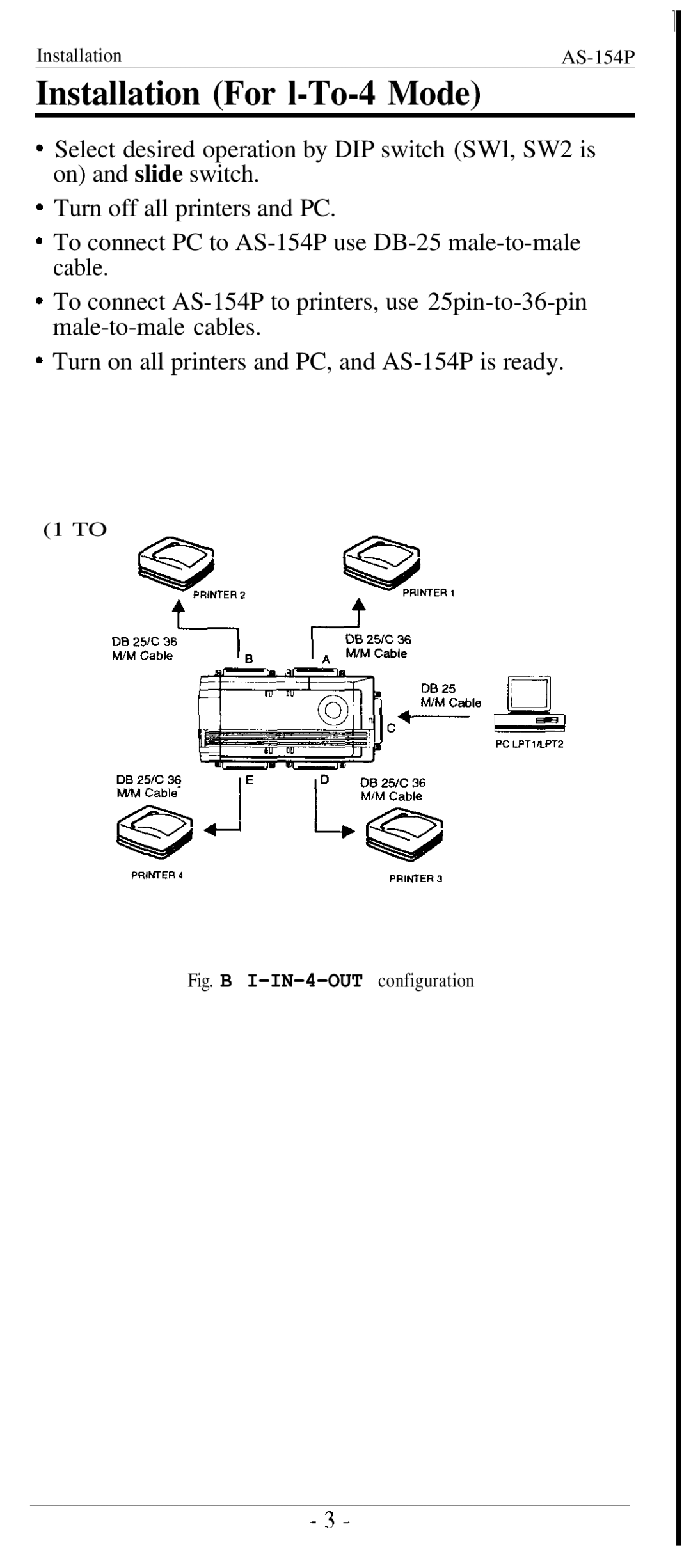 QVS AS-154P user manual Installation For l-To-4 Mode, Fig. B I-IN-4-OUTconfiguration 