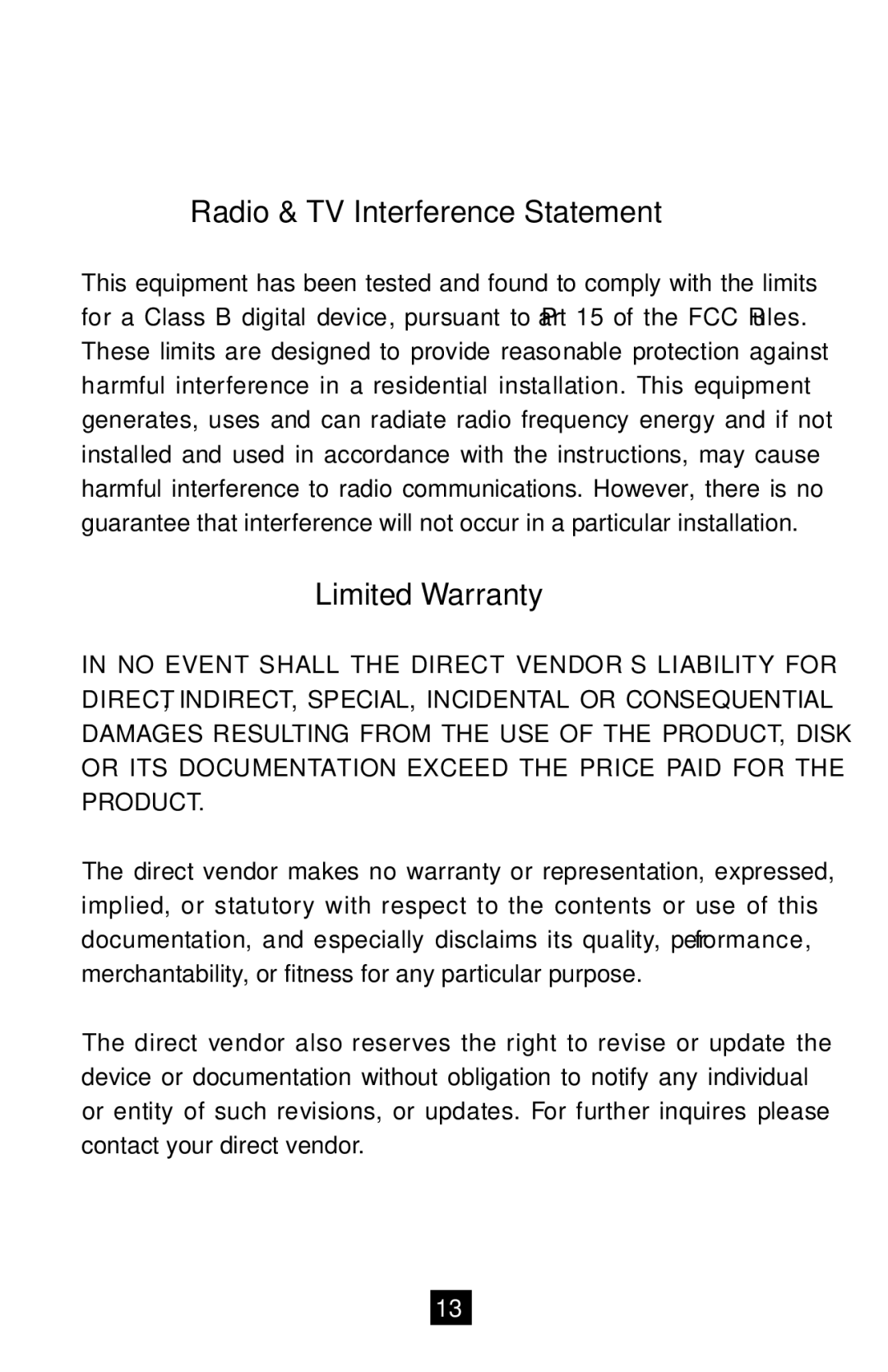 QVS CS12 manual Radio & TV Interference Statement, Limited Warranty 