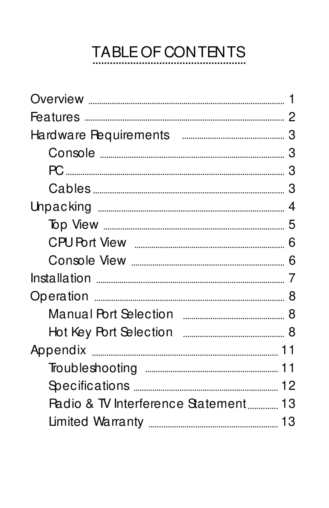 QVS CS12 manual Table of Contents 