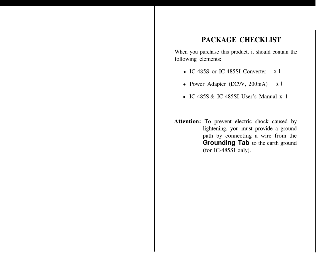 QVS IC-485SI user manual Package Checklist 