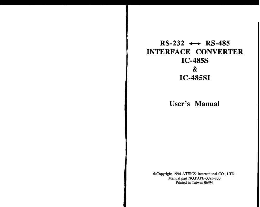 QVS user manual RS-232 - RS-485 INTERFACE CONVERTER IC-485S, IC-485SI User’s Manual 