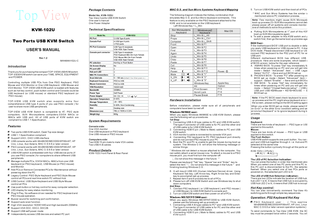 QVS KVM-102U manual 