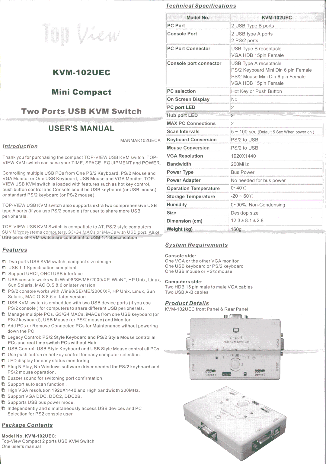 QVS KVM102UEC manual 