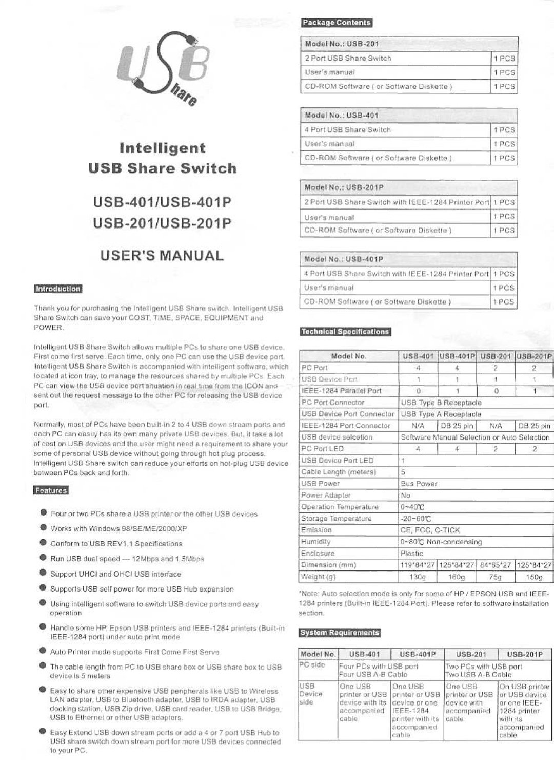 QVS USB-201, USB-401P manual 