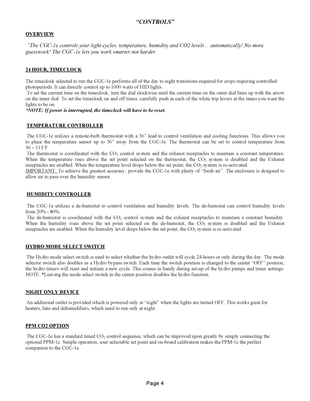 R & M Int'l CGC-1e warranty Controls 