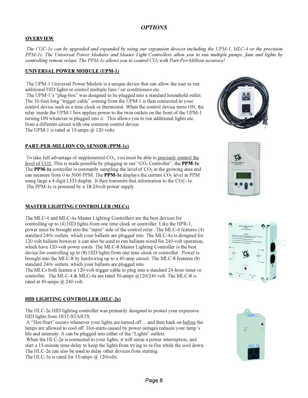 R & M Int'l CGC-1e warranty Options, Universal Power Module UPM-1, PART-PER-MILLION CO2 Sensor PPM-1c 