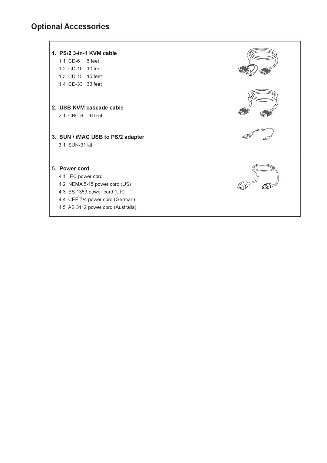 Rackmount Solutions CV-1602, CV-802 user manual Optional Accessories 