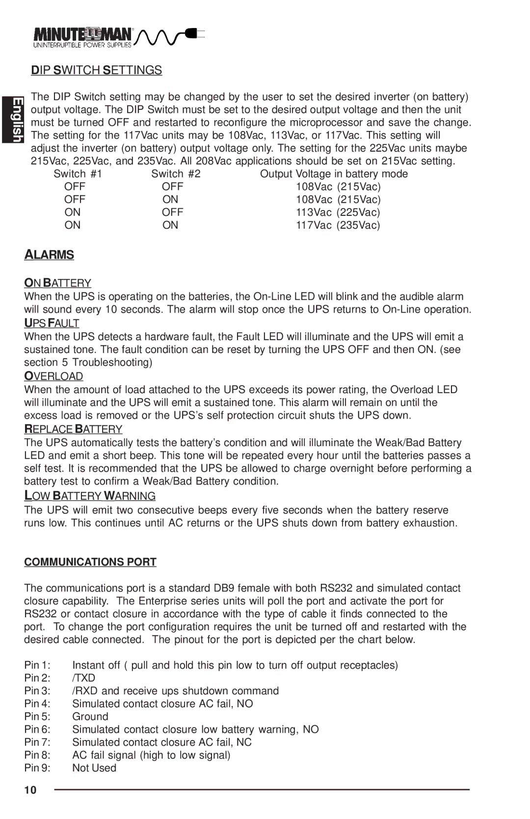 Rackmount Solutions Enterprise Series manual DIP Switch Settings, Alarms 