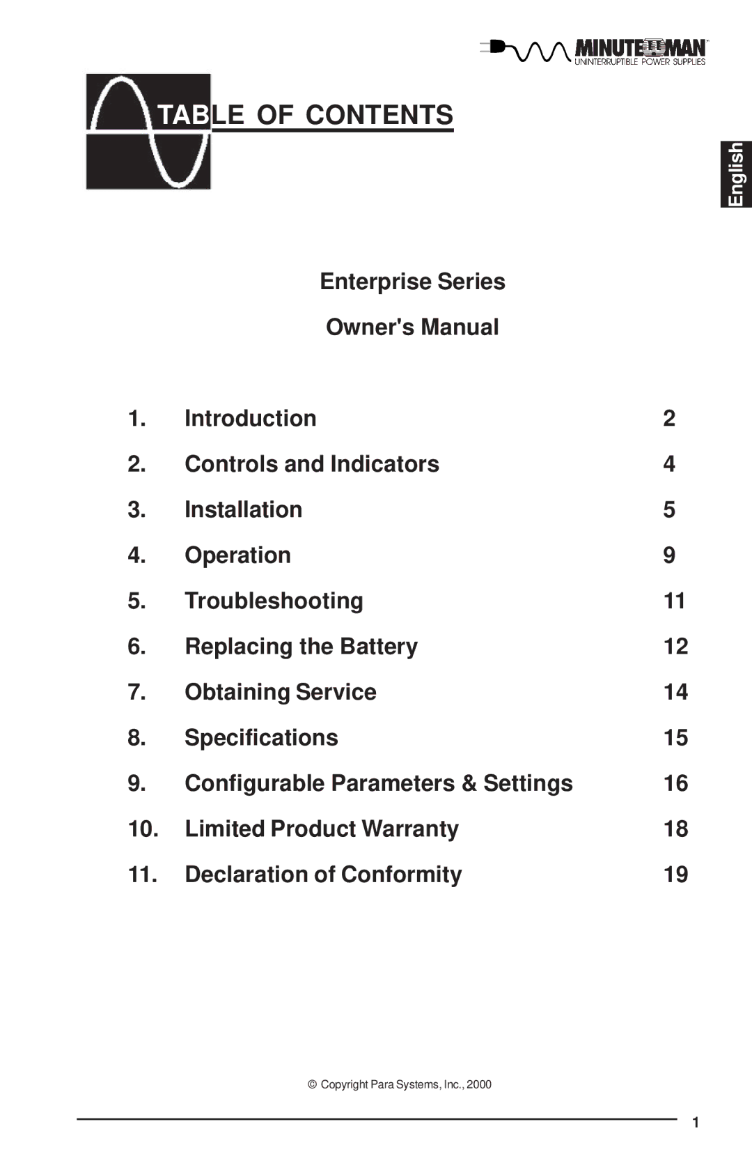 Rackmount Solutions Enterprise Series manual Table of Contents 