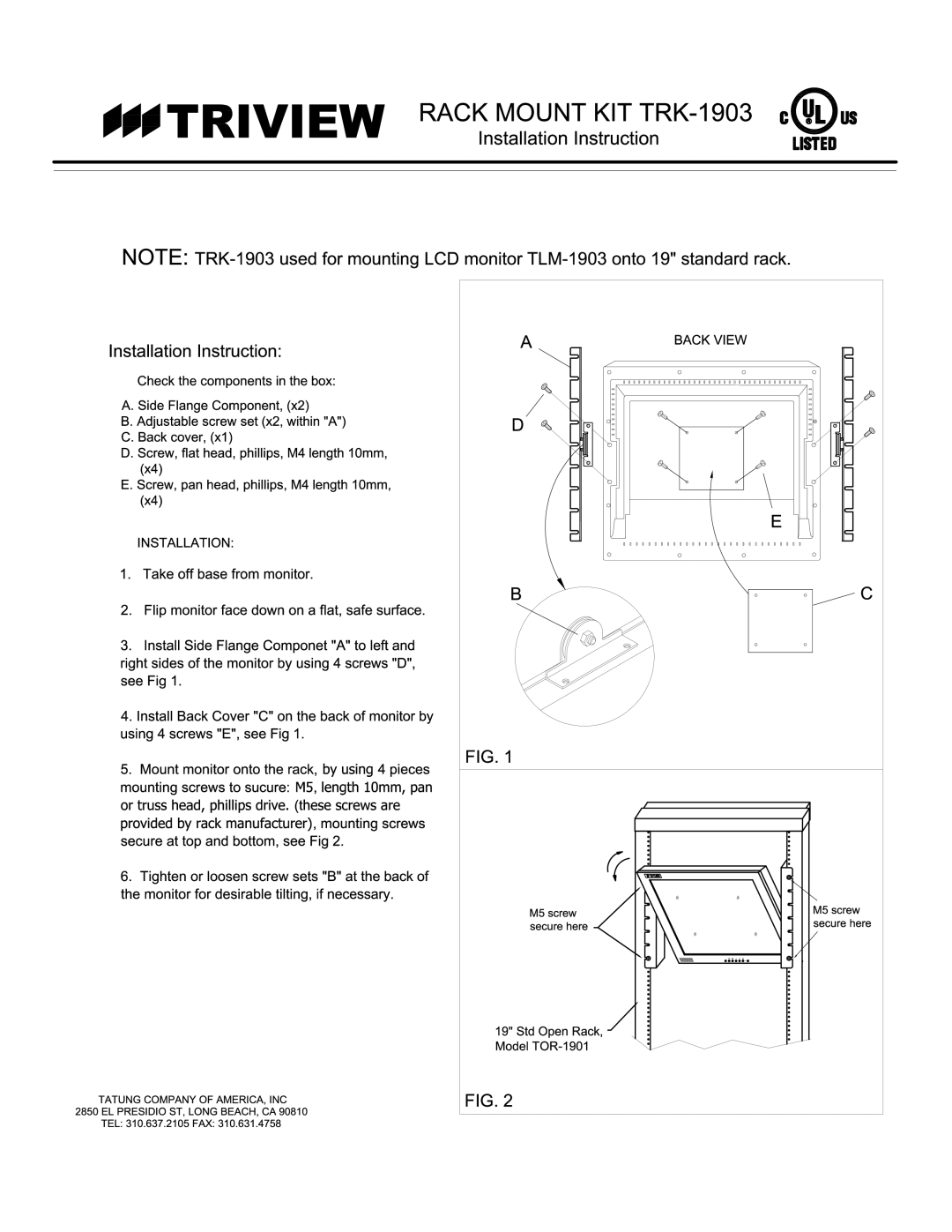 Rackmount Solutions none manual Rack Mount KIT TRK-1903, Instruction 